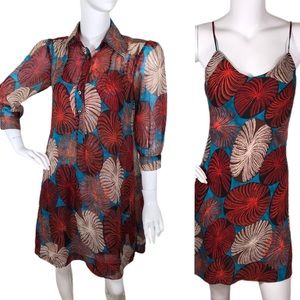 Diane Von Furstenberg Size 2 Small Silk Blend Set Camisole Slip Dress & Cover